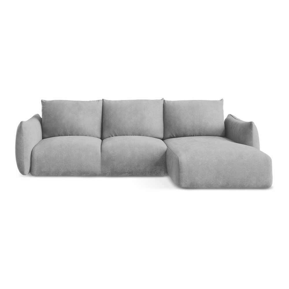 Világosszürke zsenília kinyitható sarokkanapé (jobb oldali-heverő résszel) Leila – Makamii