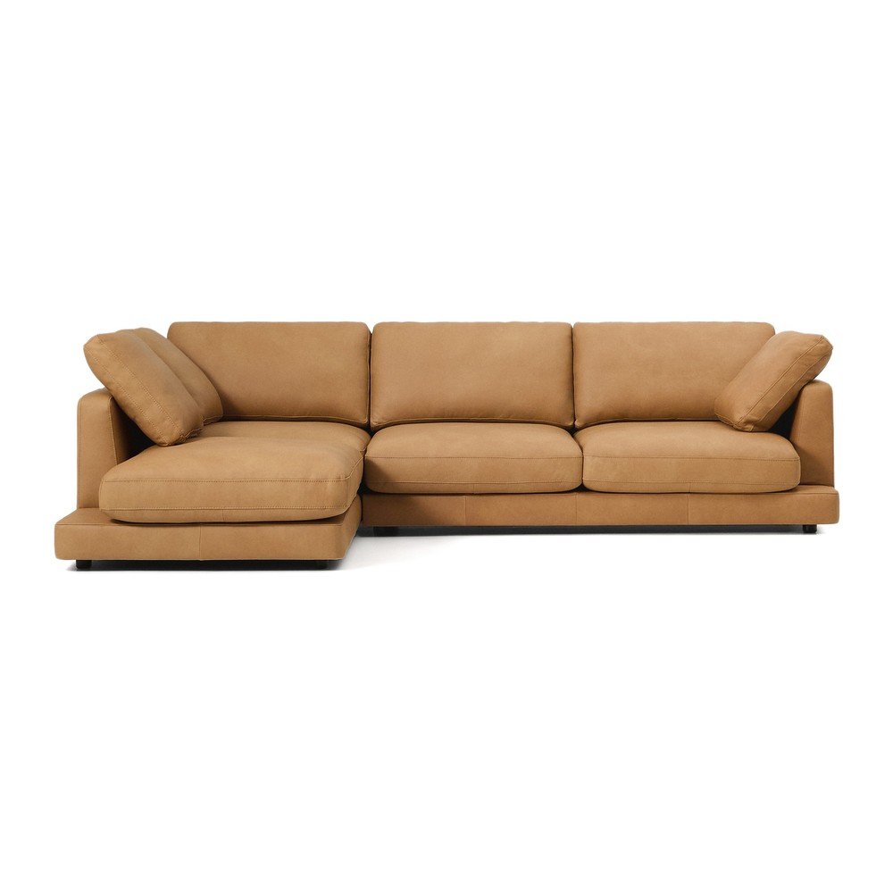 Barna bőr sarokkanapé (bal oldali-heverő résszel) Gala – Kave Home