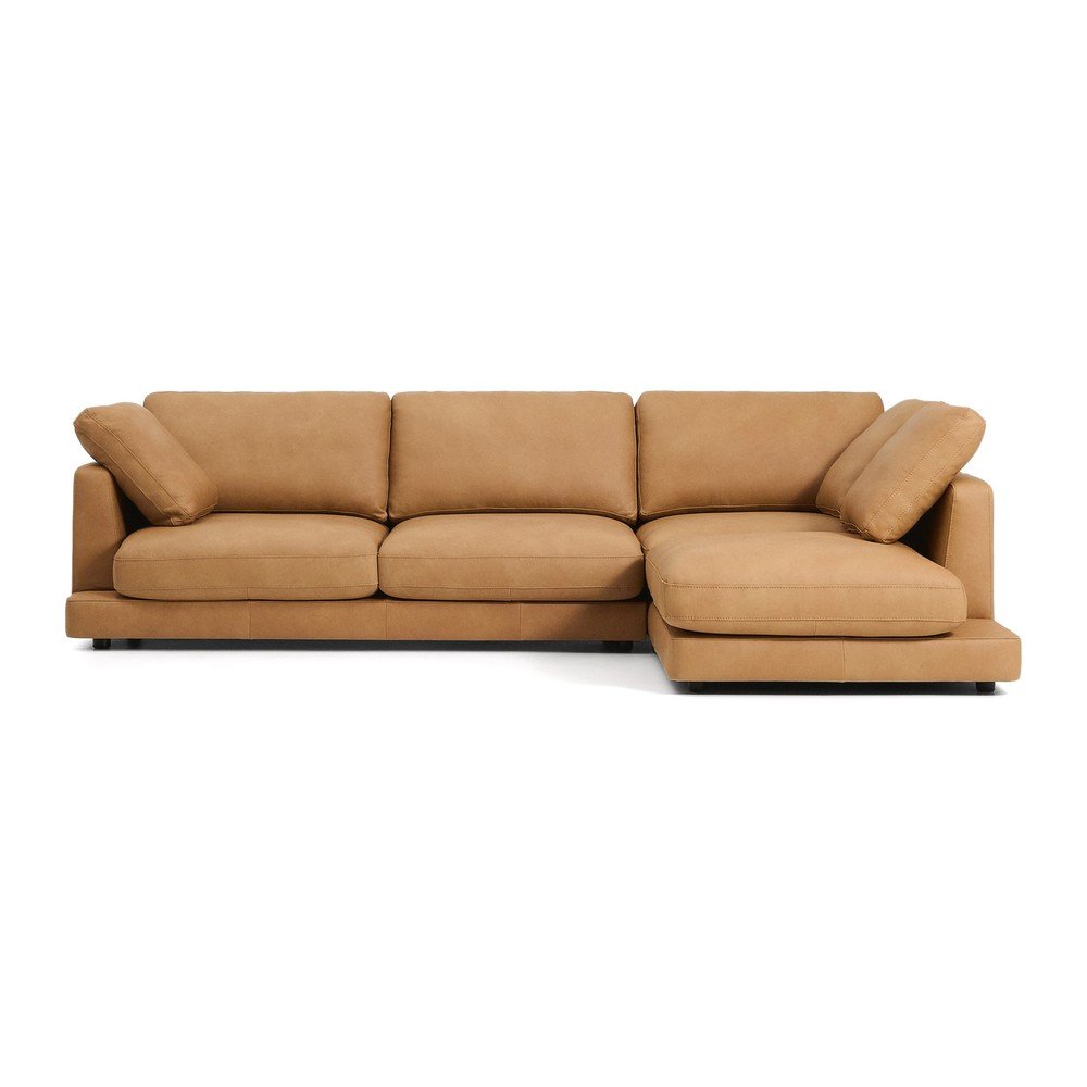 Barna bőr sarokkanapé (jobb oldali-heverő résszel) Gala – Kave Home