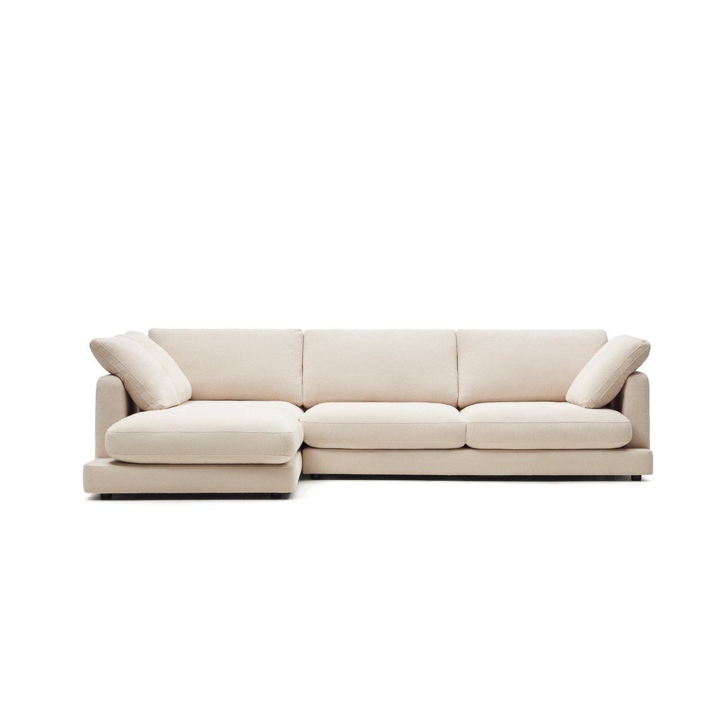 Bézs zsenília sarokkanapé (bal oldali-heverő résszel) Gala – Kave Home