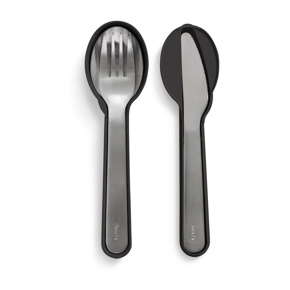 Fekete-ezüstszínű rozsdamentes acél utazó evőeszköz készlet 3 db-os To Go – Lékué