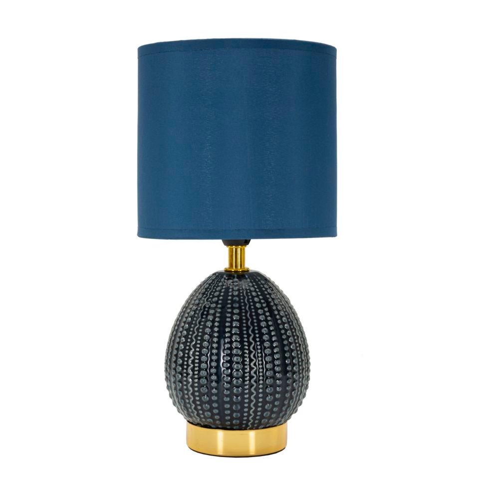 Kék kerámia asztali lámpa textil búrával (magasság 30