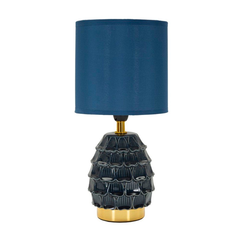 Kék kerámia asztali lámpa textil búrával (magasság 30