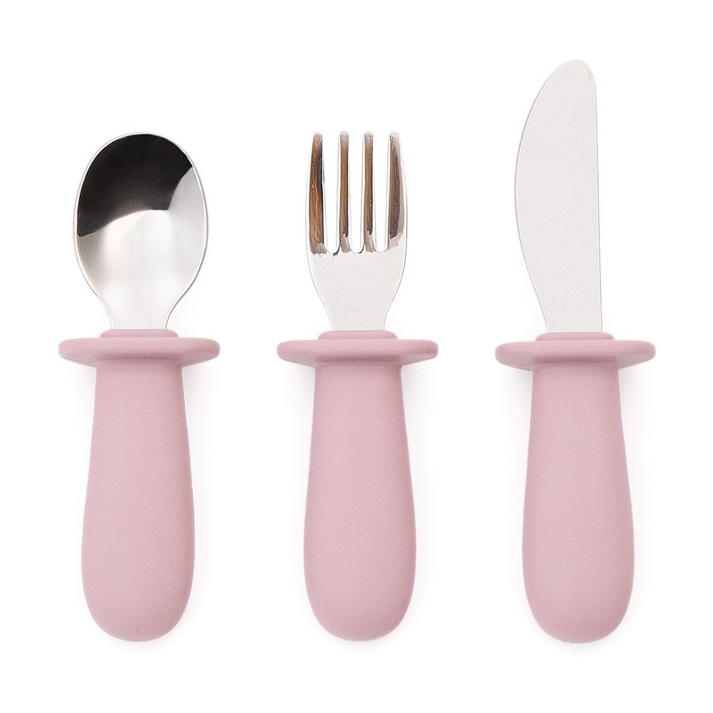 Rózsaszín műanyag-szilikon gyerek evőeszköz 3 db-os Lili – Kave Home