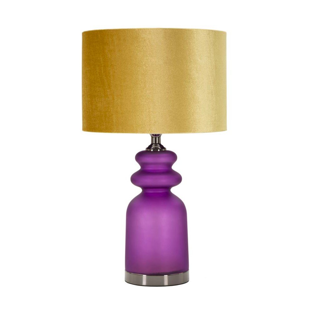 Sárga-lila asztali lámpa textil búrával (magasság 57