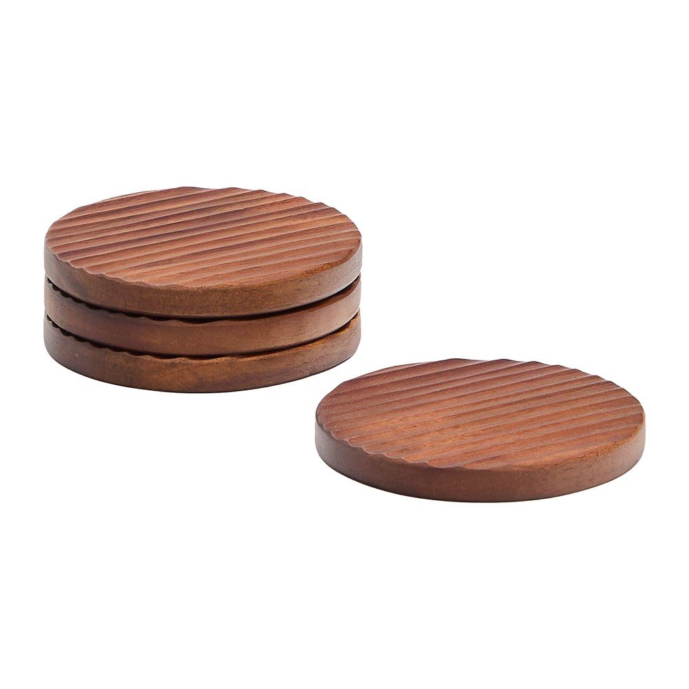 Sötét natúr színű fa poháralátét szett 4 db-os Rommu – Kave Home