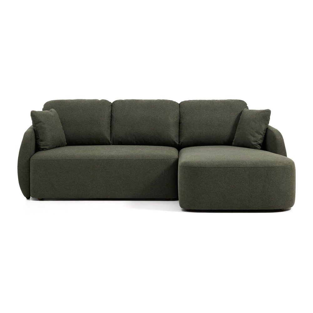 Sötétzöld zsenília kinyitható sarokkanapé (jobb oldali-heverő résszel) Laira – Kave Home