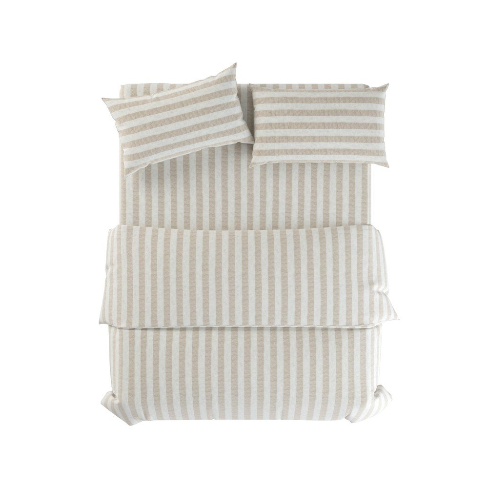 Világosszürke-krémszínű egyszemélyes len ágyneműhuzat 135x200 cm Natural Stripes – Native Natural