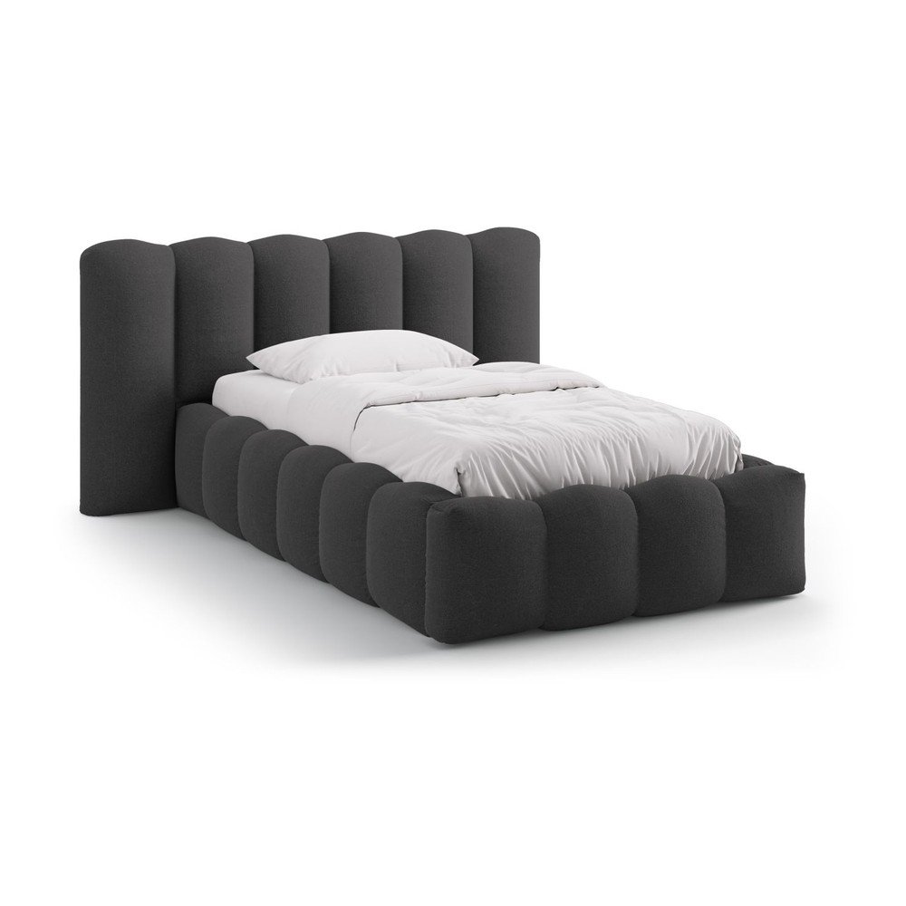 Antracitszürke kárpitozott ágyneműtartós egyszemélyes ágy ágyráccsal 90x200 cm Lupine – Micadoni