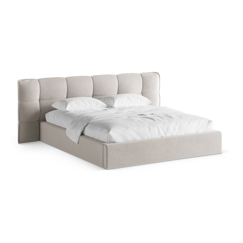 Bézs kárpitozott ágyneműtartós franciaágy ágyráccsal 160x200 cm Eric – Micadoni