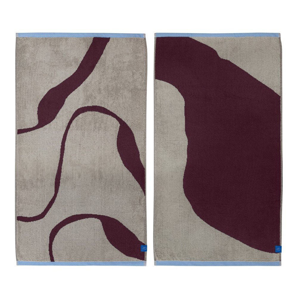 Borvörös-szürkésbézs frottír bio pamut törölköző szett 2 db-os 50x90 cm Nova Arte  – Mette Ditmer Denmark