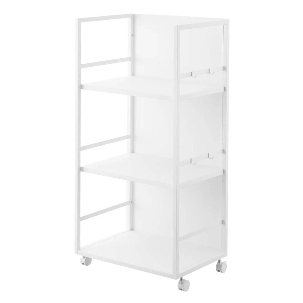 Fehér fém gurulós polcos állvány 42x84