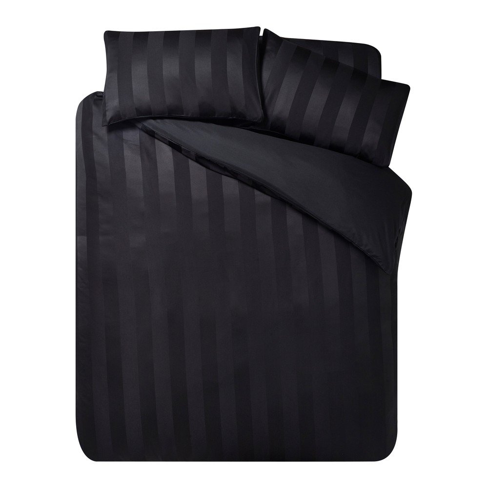 Fekete kétszemélyes háromrészes szatén ágyneműhuzat 200x200 cm So Soft Satin Stripe – Catherine Lansfield