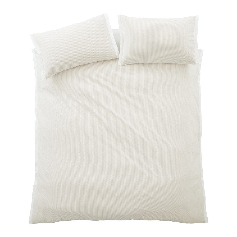 Krémszínű egyszemélyes pamut-perkál ágyneműhuzat 135x200 cm Seersucker Woven Stripe – Bianca