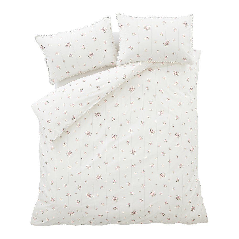 Krémszínű egyszemélyes pamut-perkál ágyneműhuzat 135x200 cm Vintage Rosebud Lace – Bianca