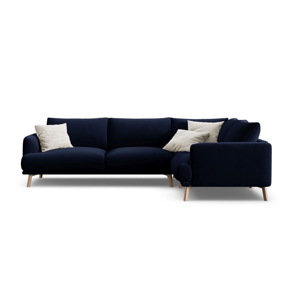 Sötétkék bársony sarokkanapé (jobb oldali-L alakú) Naomi – Micadoni