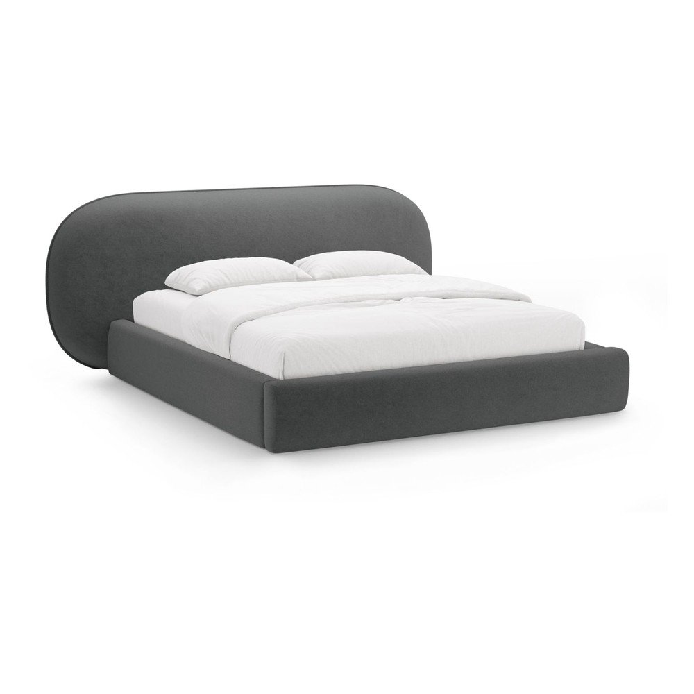 Sötétszürke kárpitozott ágyneműtartós franciaágy ágyráccsal 180x200 cm Ovalo – Micadoni