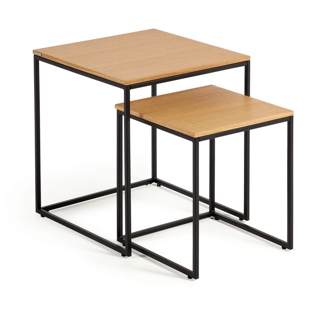 Tárolóasztal szett 2 db-os tölgyfa dekoros asztallappal 45x45 cm Yoana – Kave Home