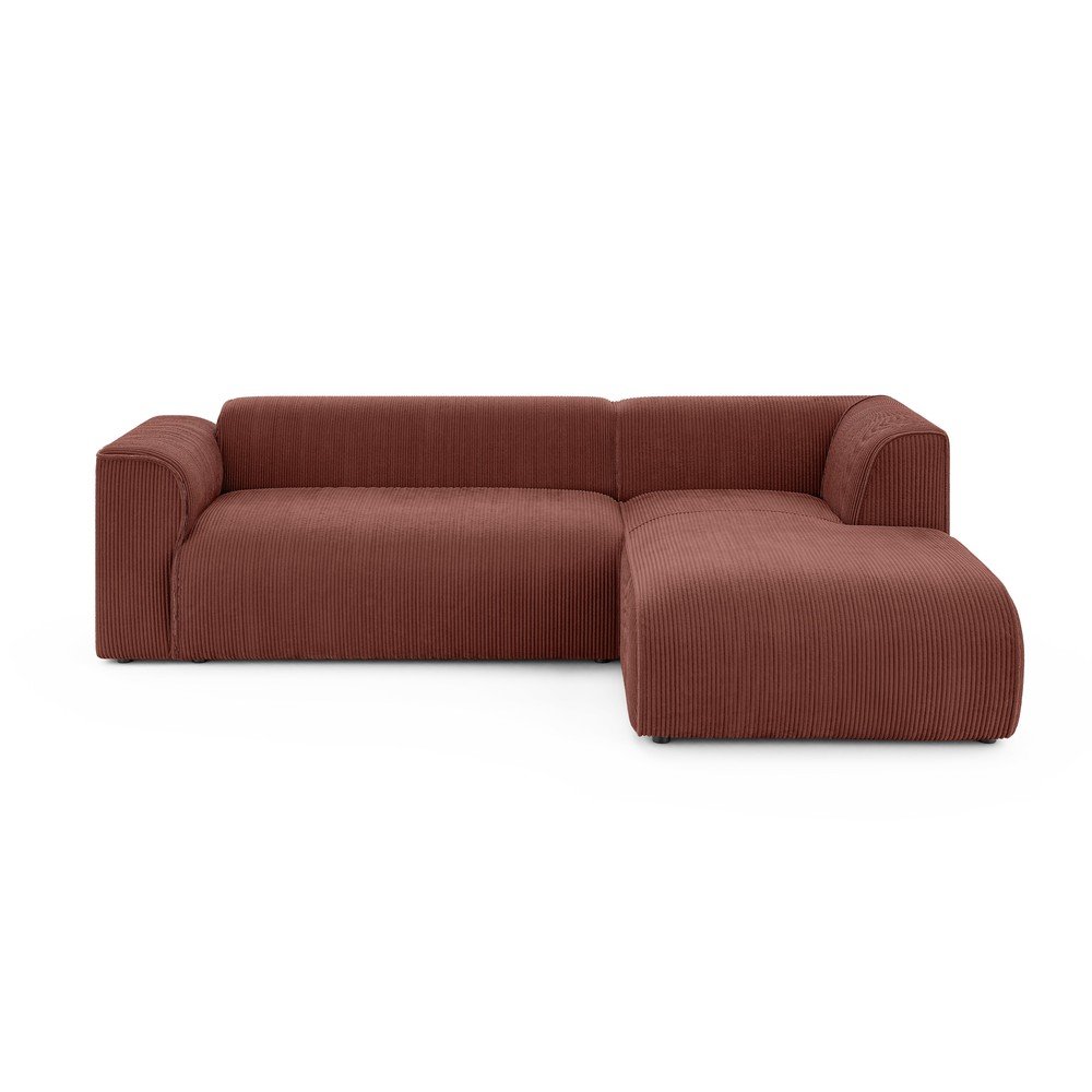 Terrakotta színű kordbársony sarokkanapé (jobb oldali-heverő résszel) Merid  – Ropez