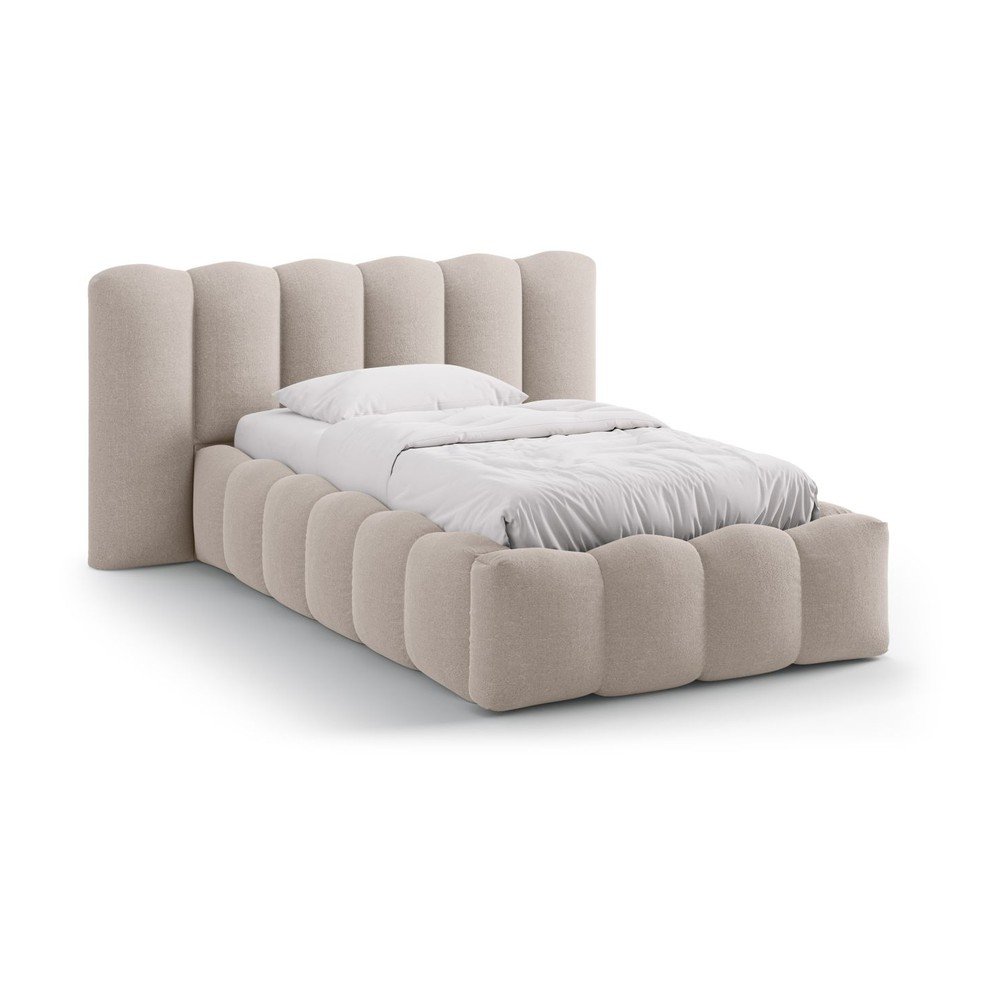 Világosbarna kárpitozott ágyneműtartós egyszemélyes ágy ágyráccsal 90x200 cm Lupine – Micadoni