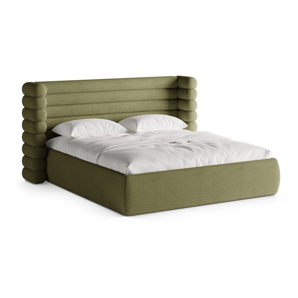 Zöld kárpitozott ágyneműtartós franciaágy ágyráccsal 180x200 cm Mount – Micadoni