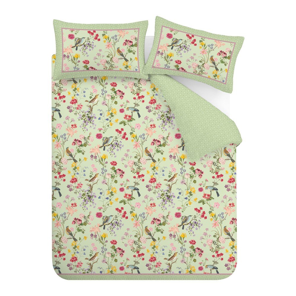 Zöld kétszemélyes-hosszabbított háromrészes ágyneműhuzat 230x220 cm Birds In Bloom – RHS