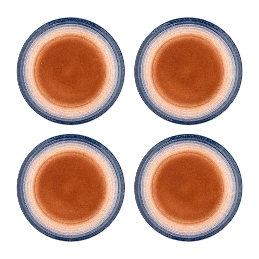 Kék-narancssárga desszertes kőedény tányér készlet 4 db-os ø 20