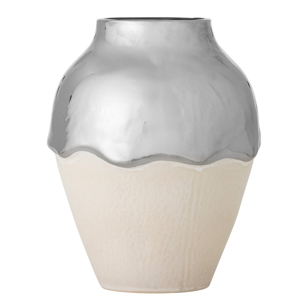 Krémszínű-ezüstszínű kőedény váza (magasság 26 cm) Silvio – Bloomingville