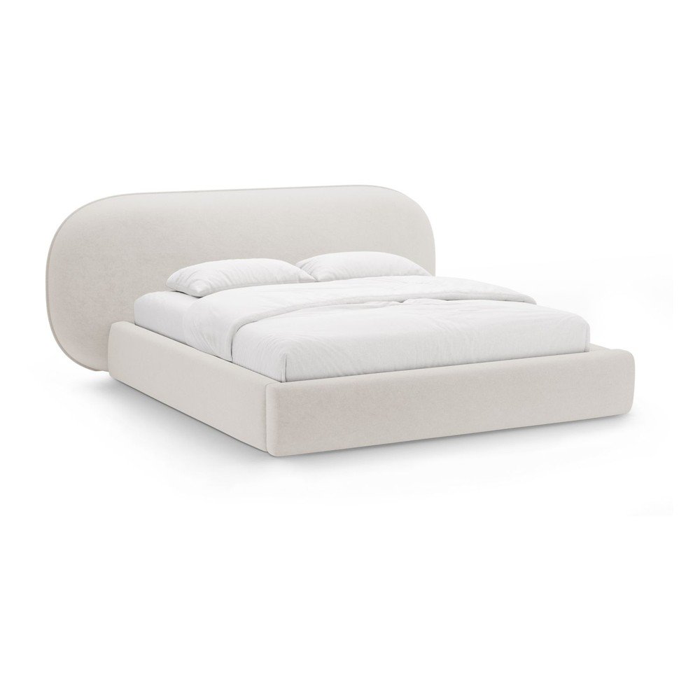 Krémszínű kárpitozott ágyneműtartós franciaágy ágyráccsal 180x200 cm Ovalo – Micadoni