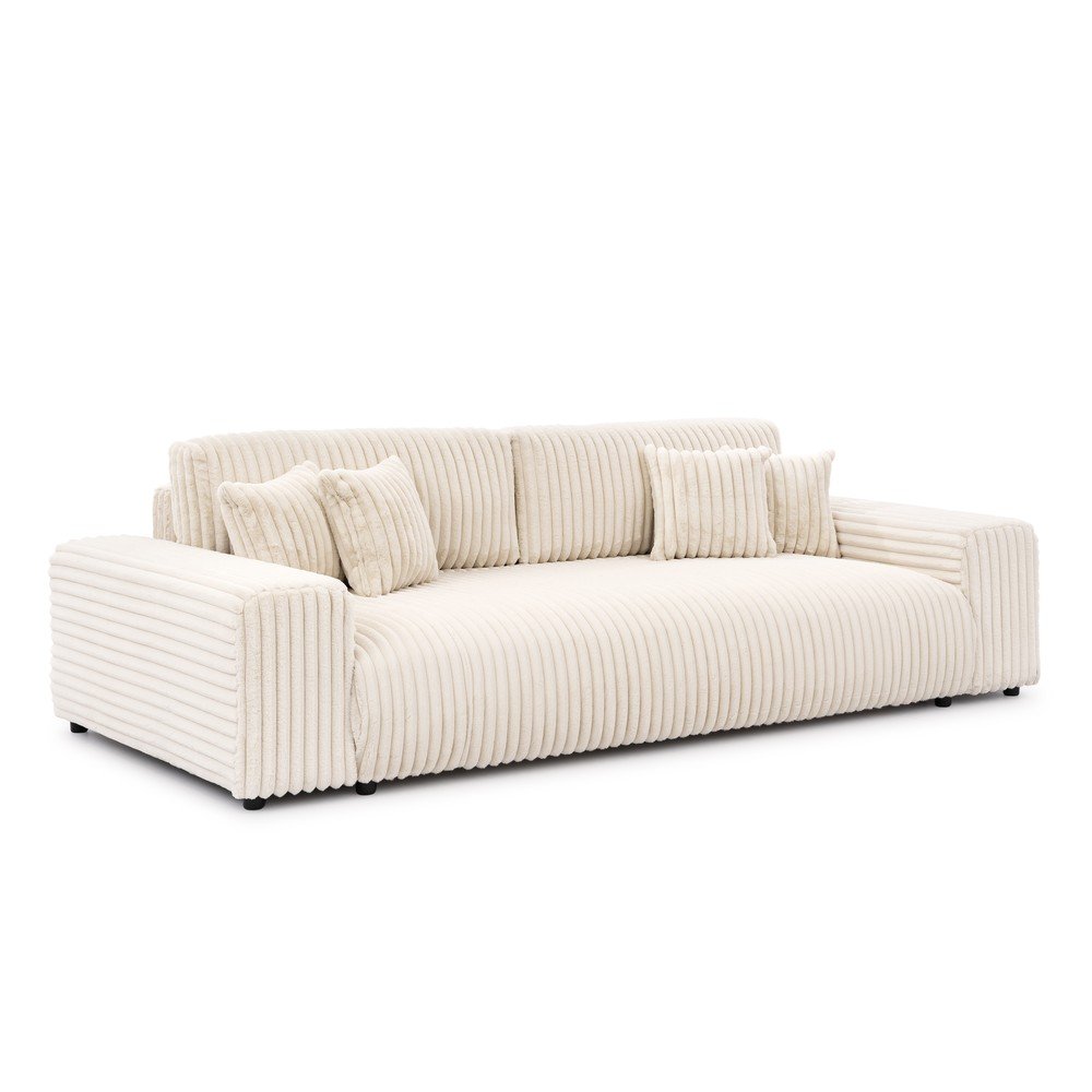 Krémszínű kordbársony kinyitható-tárolóhelyes kanapé 260 cm Justin  – Ropez