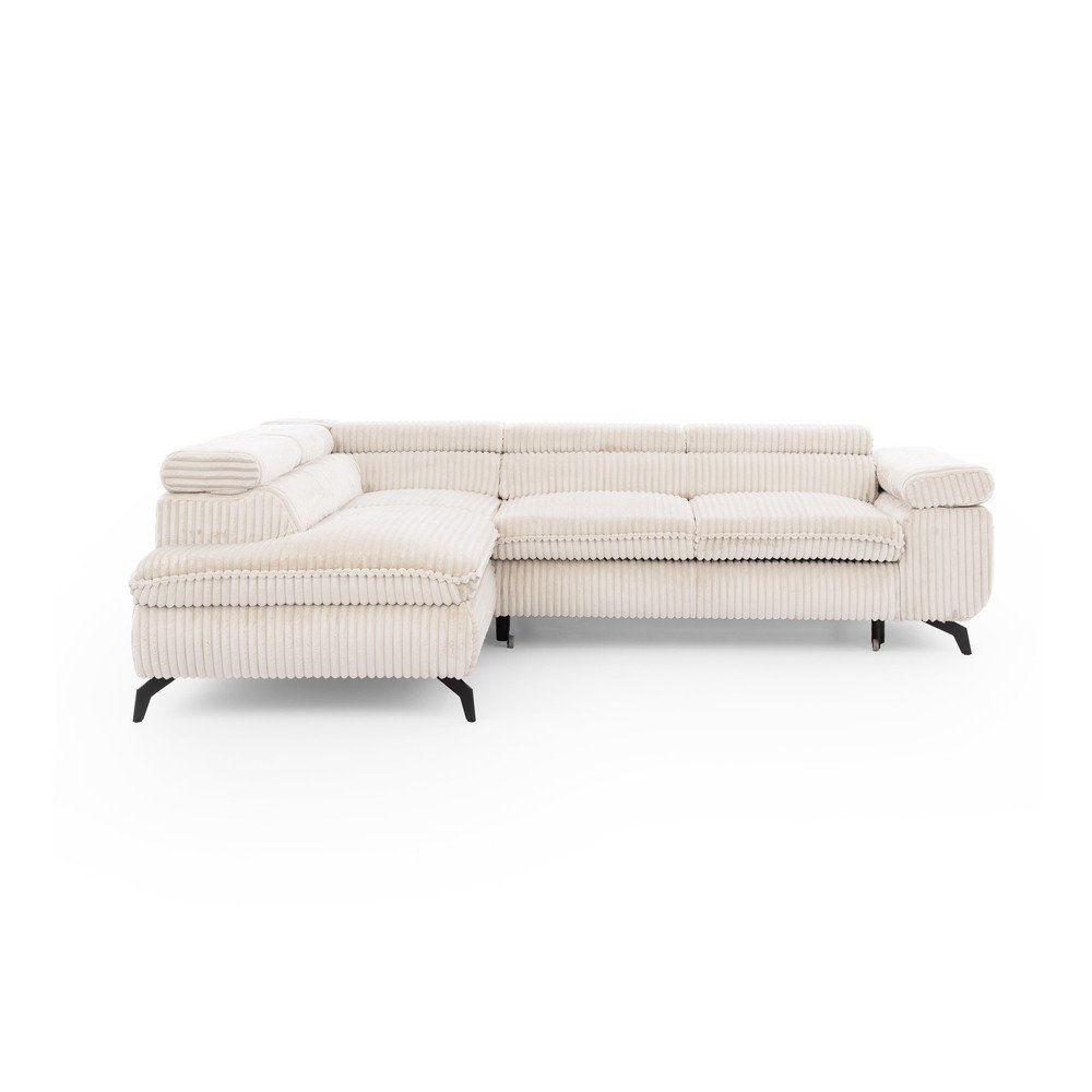 Krémszínű kordbársony sarokkanapé (bal oldali-L alakú) Marbeya  – Ropez