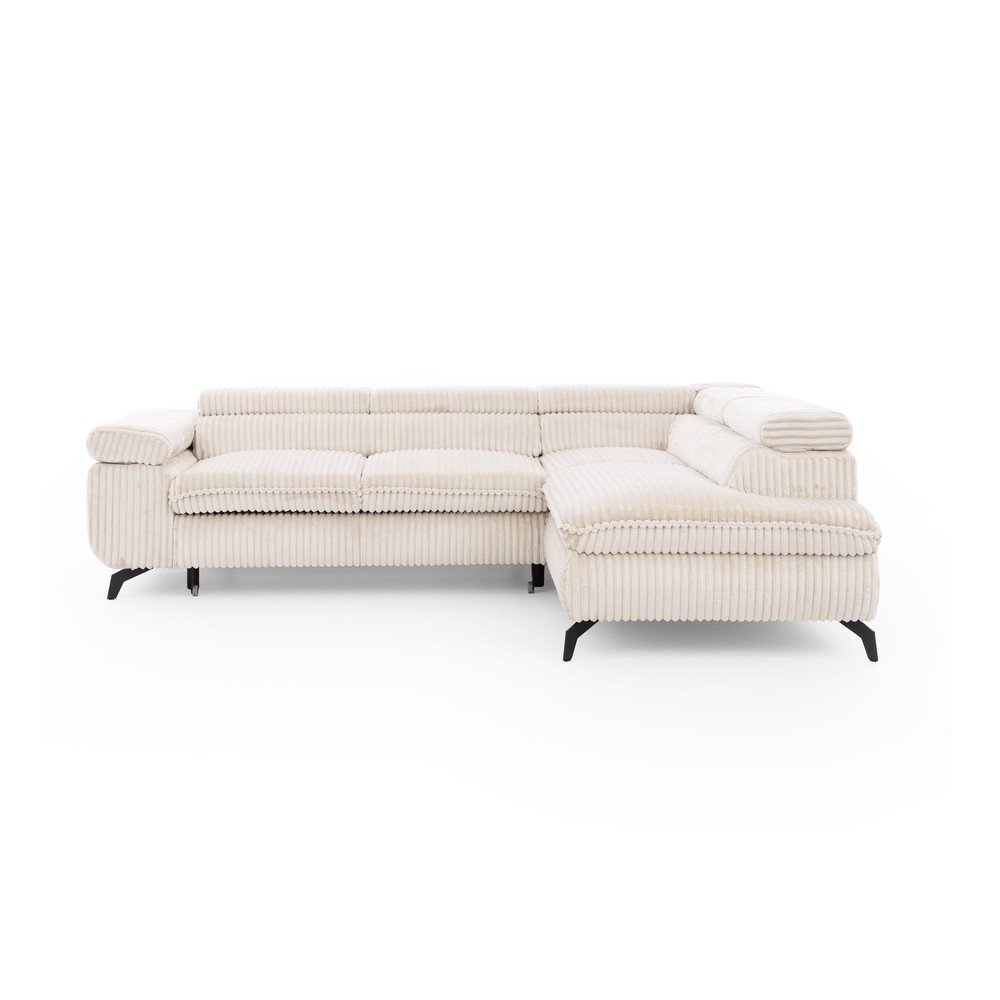 Krémszínű kordbársony sarokkanapé (jobb oldali-L alakú) Marbeya  – Ropez