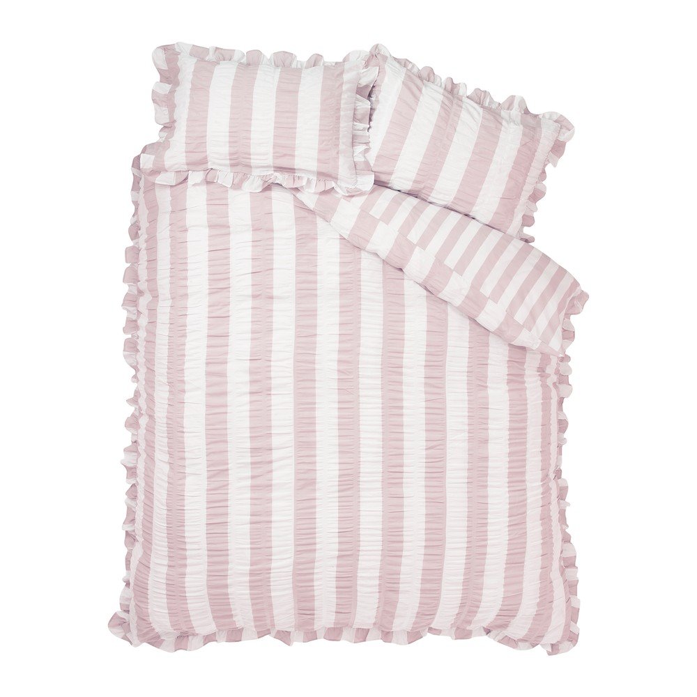 Rózsaszín kétszemélyes háromrészes ágyneműhuzat 200x200 cm Seersucker Frill Stripe – Catherine Lansfield