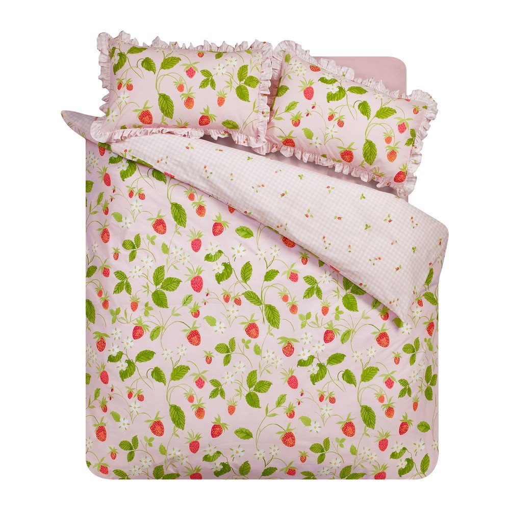 Rózsaszín kétszemélyes háromrészes ágyneműhuzat 200x200 cm Strawberry Frills – Catherine Lansfield