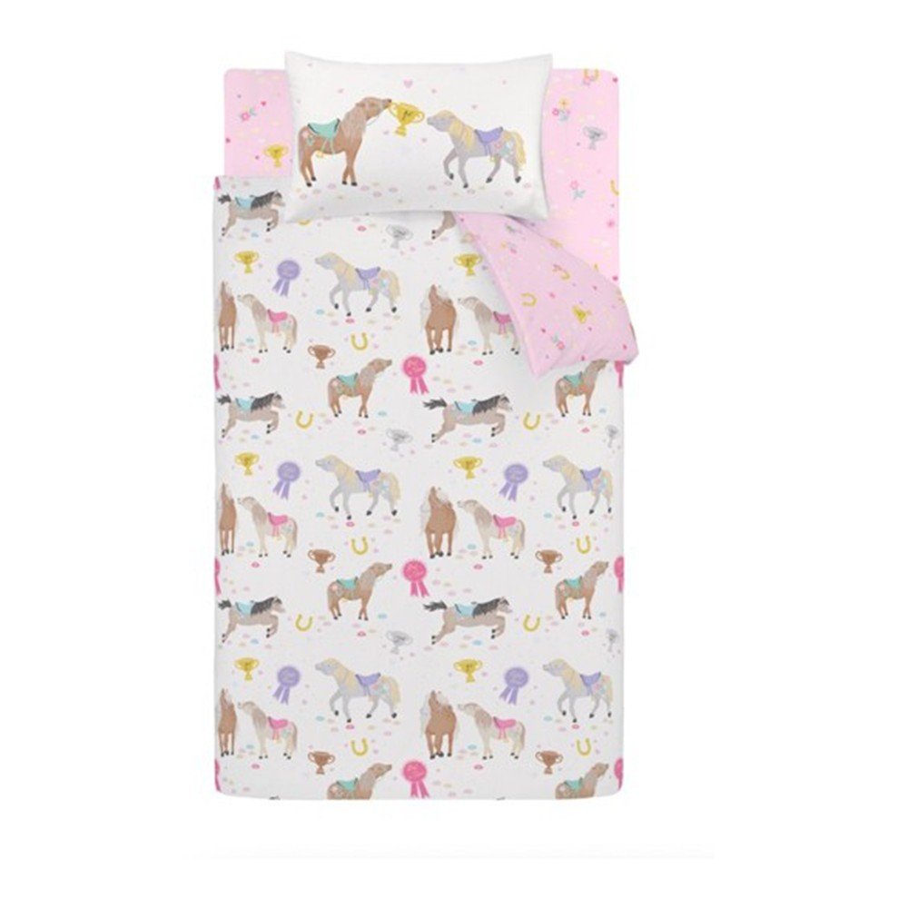 Rózsaszín-krémszínű kétszemélyes háromrészes gyerek ágyneműhuzat 200x200 cm Happy Horses – Catherine Lansfield