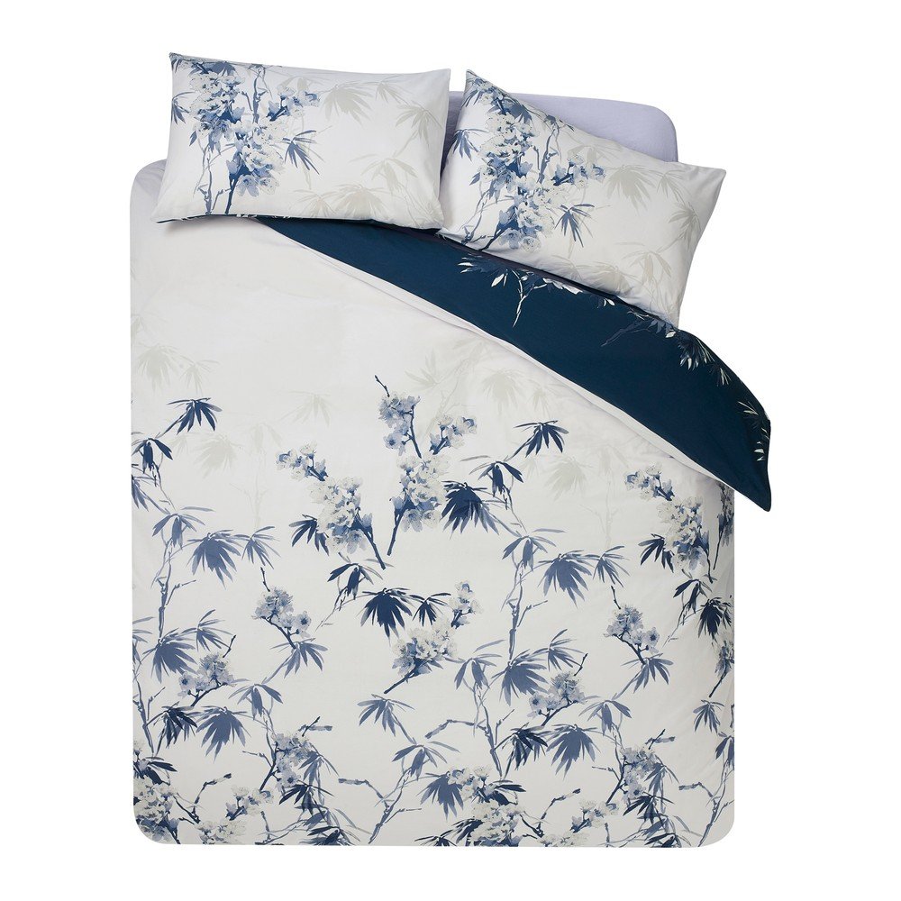 Sötétkék-krémszínű kétszemélyes háromrészes ágyneműhuzat 200x200 cm Kyoto Floral – Catherine Lansfield