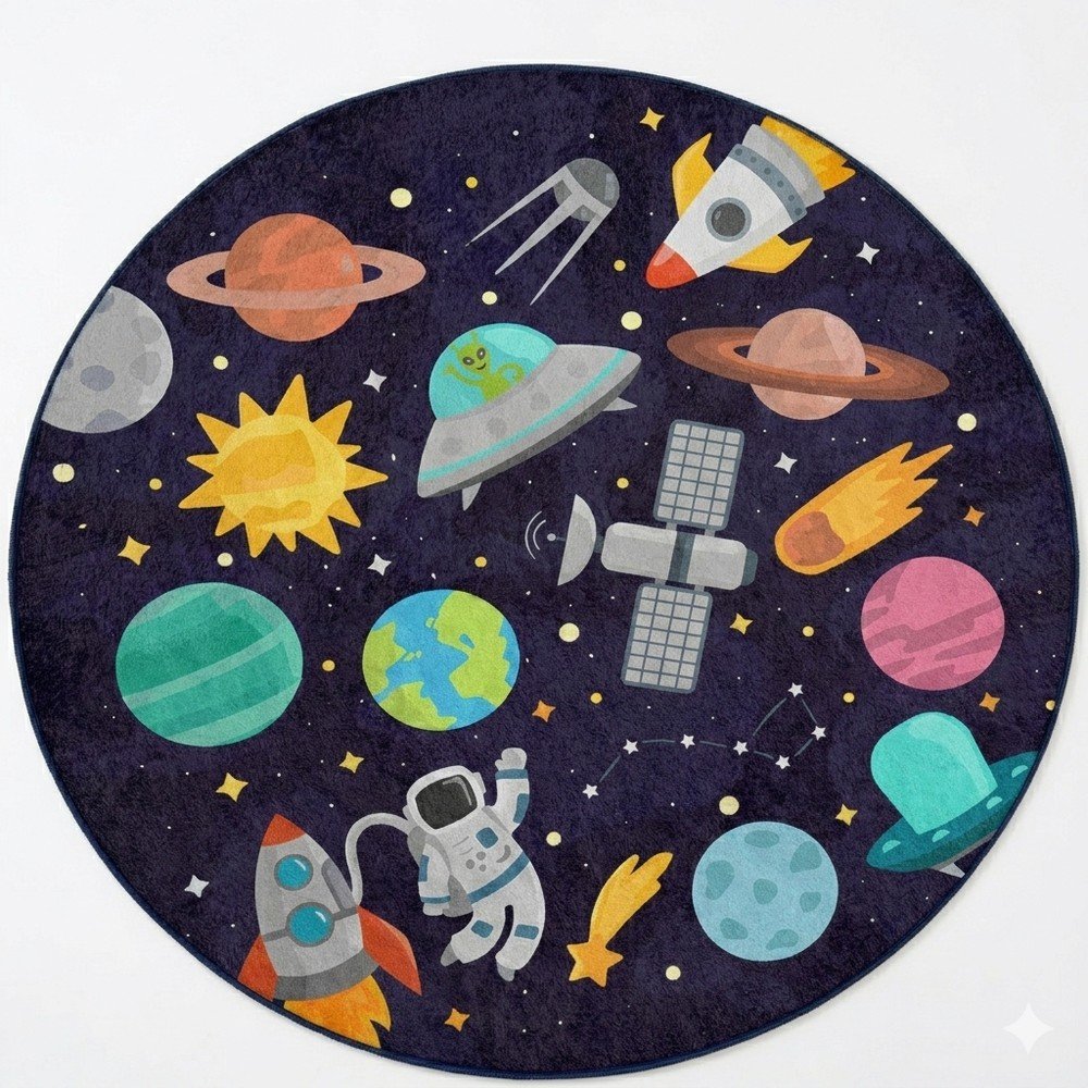 Sötétkék mosható gyerek játszószőnyeg ø100 cm Into The Space – Mila Home