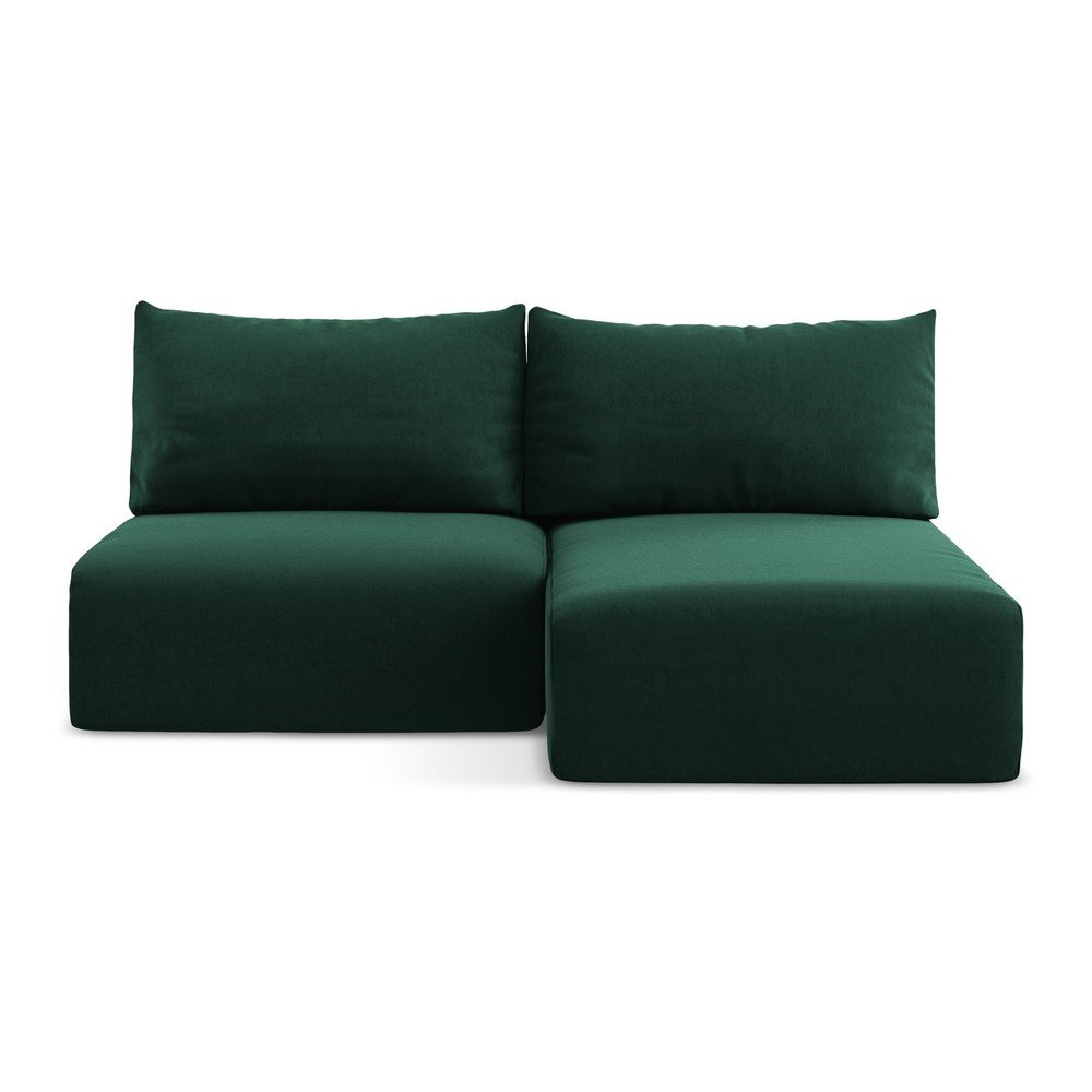 Sötétzöld bársony kinyitható-tárolóhelyes sarokkanapé (jobb oldali-heverő résszel) Kalena – Makamii