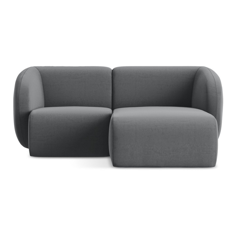 Szürke bársony sarokkanapé (jobb oldali-heverő résszel) Lani – Makamii