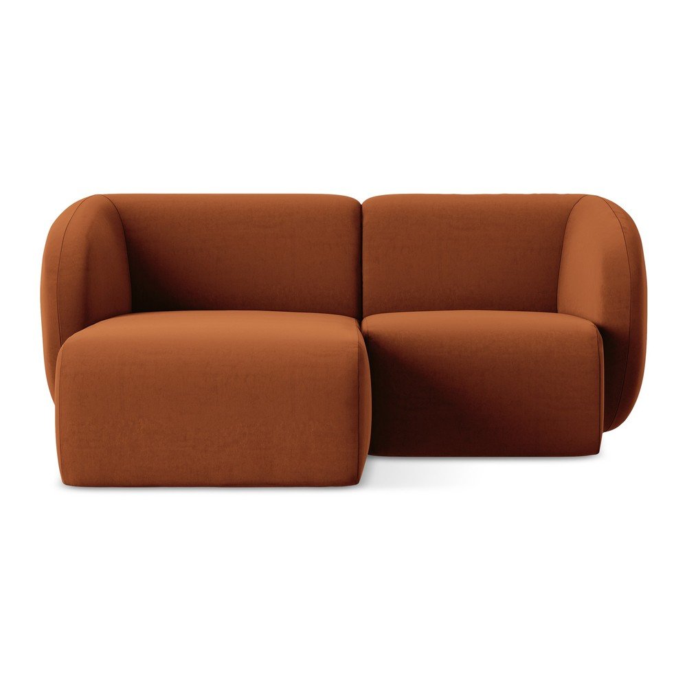 Terrakotta színű bársony sarokkanapé (bal oldali-heverő résszel) Lani – Makamii