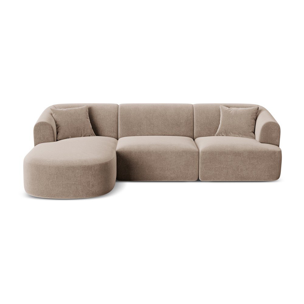 Világosbarna bársony sarokkanapé (bal oldali-heverő résszel) Campi – Cosmopolitan Design