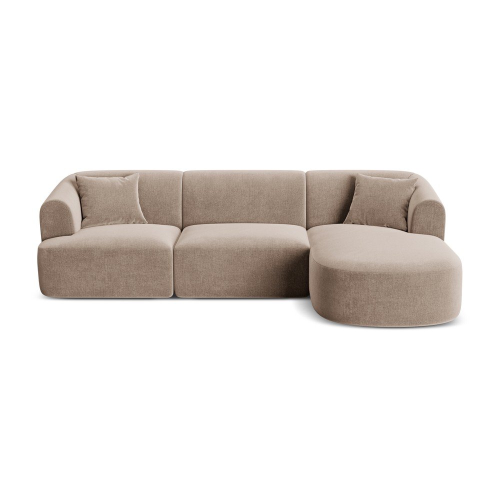 Világosbarna bársony sarokkanapé (jobb oldali-heverő résszel) Campi – Cosmopolitan Design