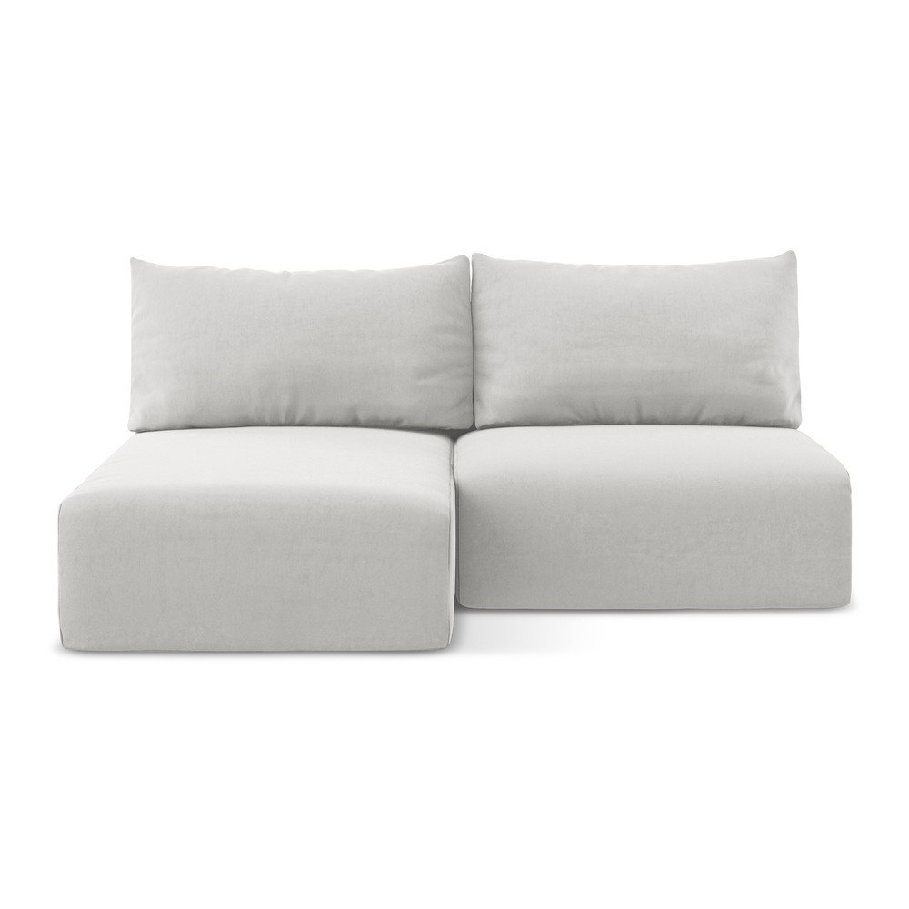 Világosszürke bársony kinyitható-tárolóhelyes sarokkanapé (bal oldali-heverő résszel) Kalena – Makamii