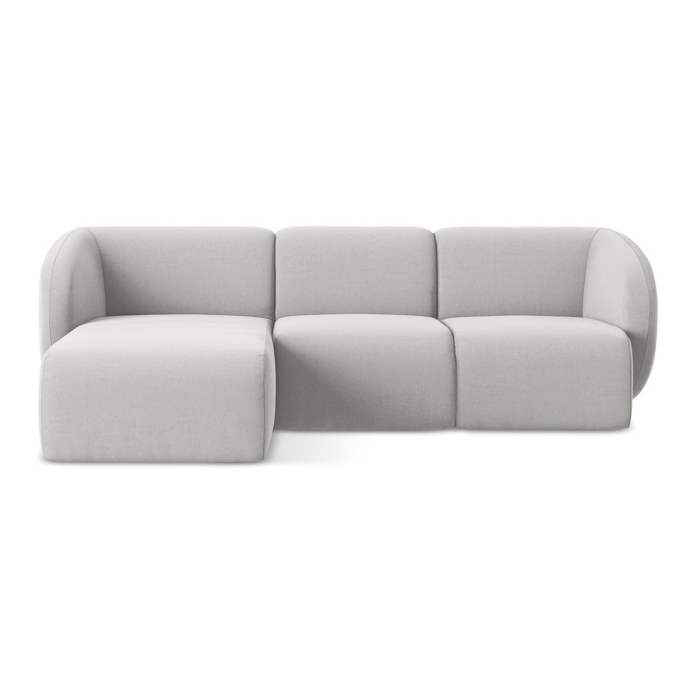 Világosszürke bársony sarokkanapé (bal oldali-heverő résszel) Lani – Makamii