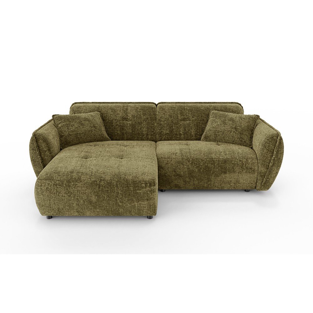 Zöld zsenília sarokkanapé (bal oldali-heverő résszel) Nelia – Ropez