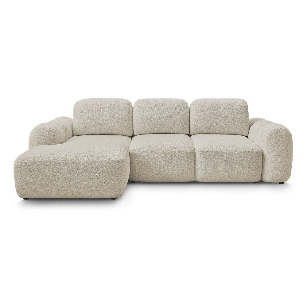 Bézs buklé kinyitható-tárolóhelyes sarokkanapé (bal oldali-heverő résszel) Montaigne – Bobochic Paris