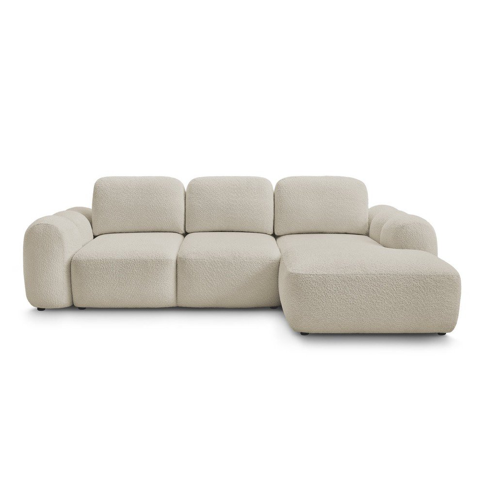 Bézs buklé kinyitható-tárolóhelyes sarokkanapé (jobb oldali-heverő résszel) Montaigne – Bobochic Paris