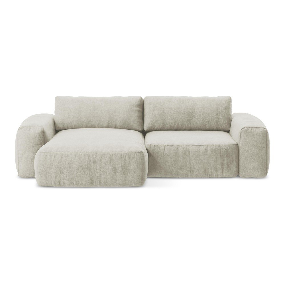 Bézs zsenília kinyitható sarokkanapé (bal oldali-heverő résszel) Kuki – Makamii