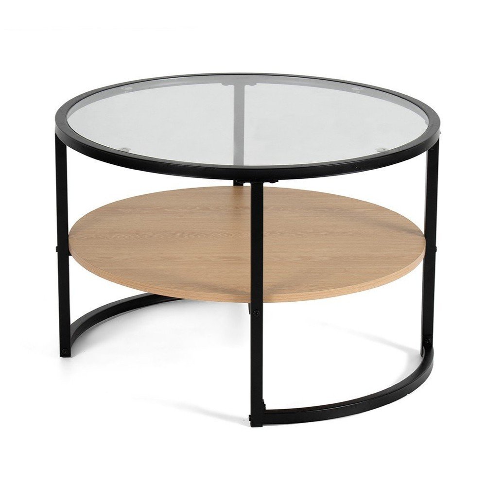 Fekete-natúr színű kerek dohányzóasztal tölgyfa dekorral ø 68 cm Zanu – Bonami Essentials