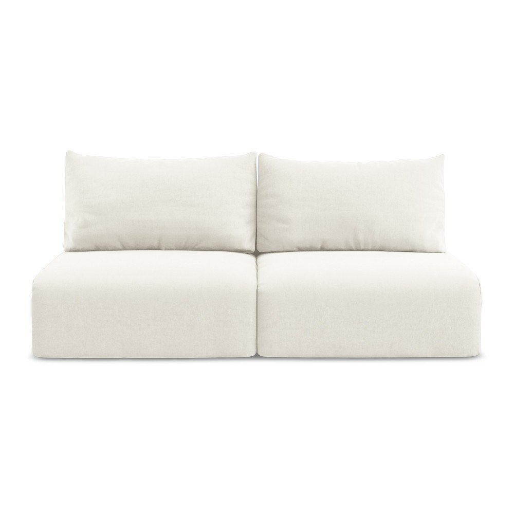 Krémszínű bársony kinyitható-tárolóhelyes kanapé 216 cm Kalena – Makamii